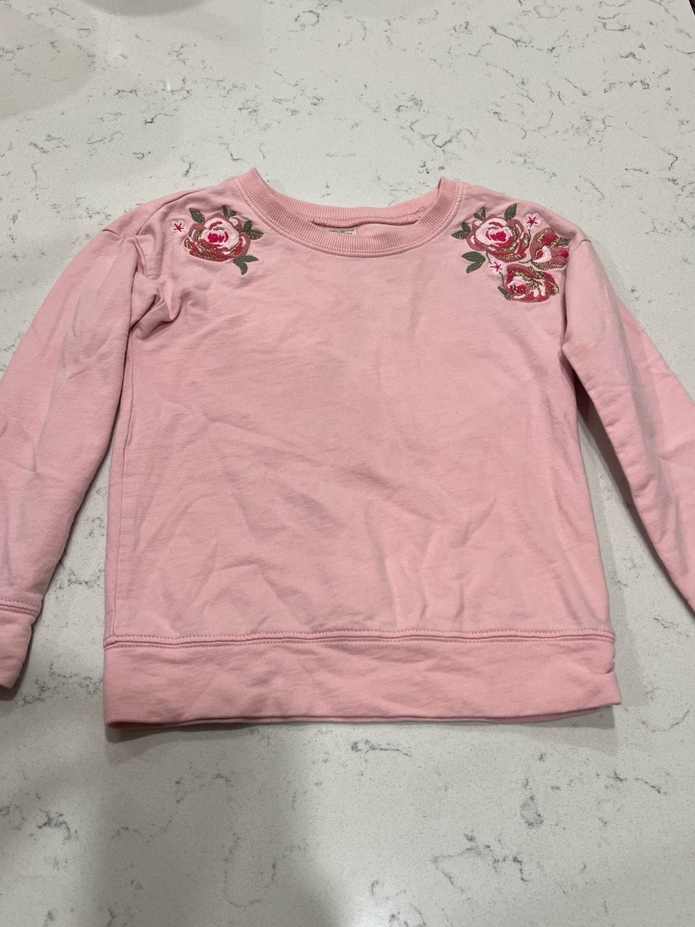 OshKosh Pink Crewneck Sweatshirt with Floral Shoulder Embroidery - 5